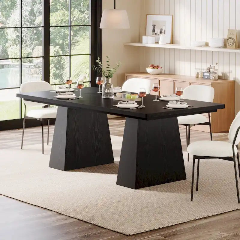 Table de salle à manger rectangulaire de 160 cm avec pieds coniques en bois