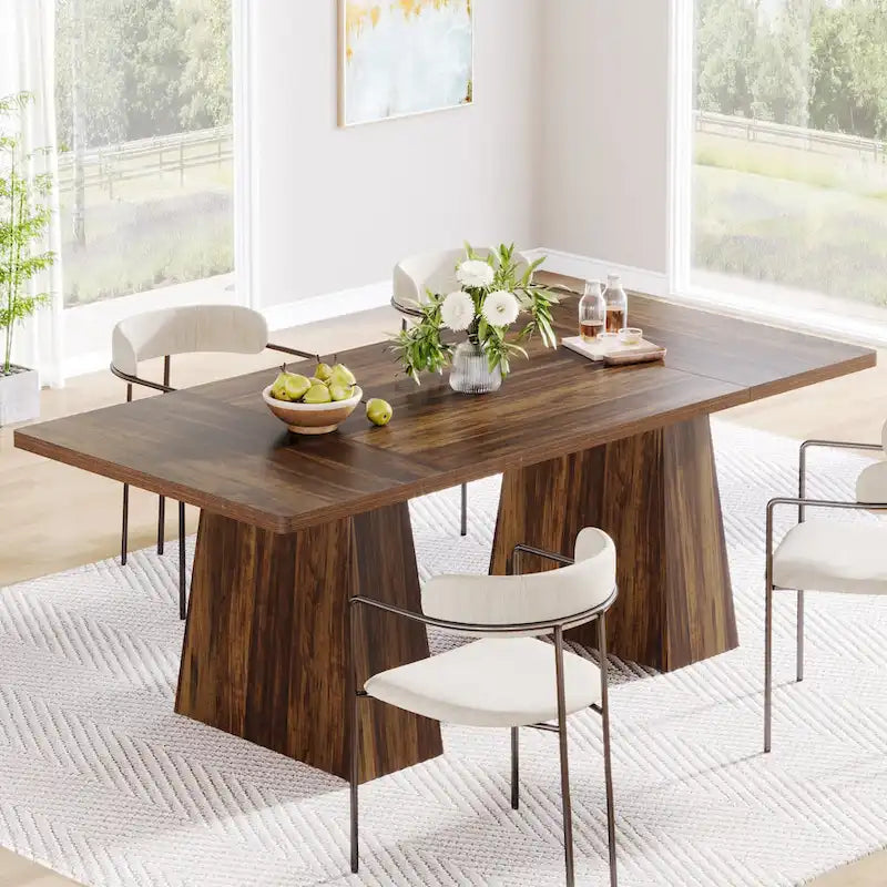 Table de salle à manger rectangulaire de 160 cm avec pieds coniques en bois