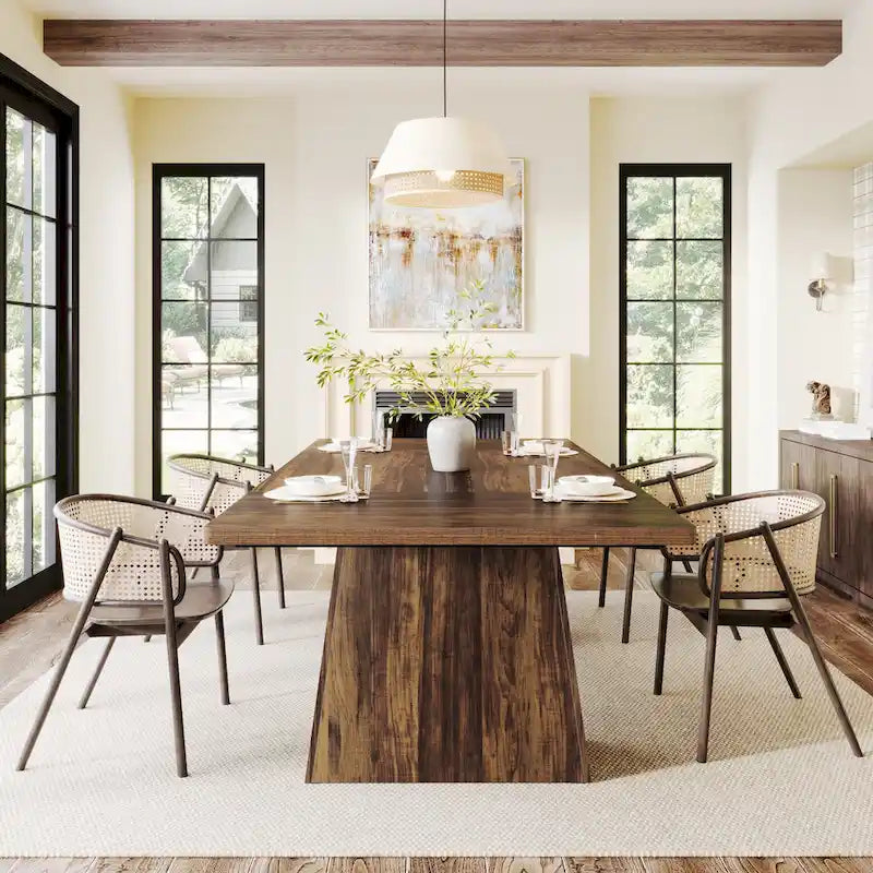 Table de salle à manger rectangulaire de 160 cm avec pieds coniques en bois