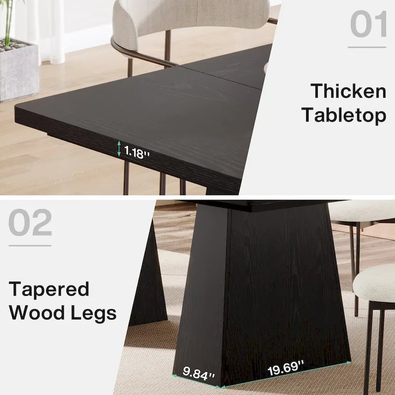 Table de salle à manger rectangulaire de 160 cm avec pieds coniques en bois