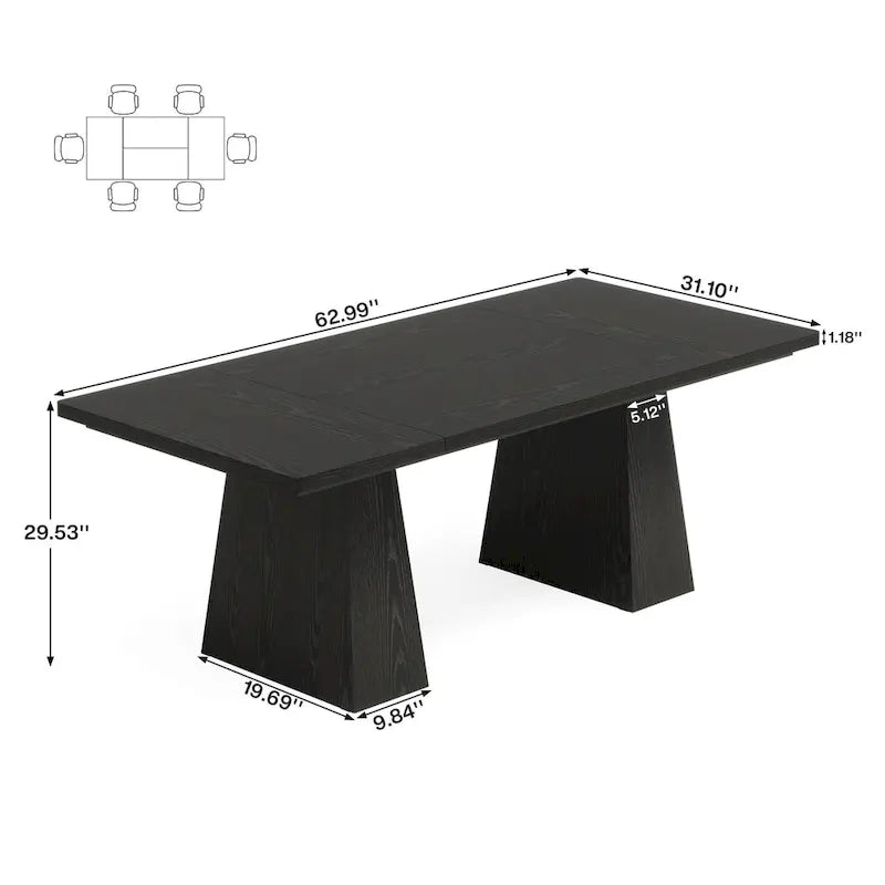 Table de salle à manger rectangulaire de 160 cm avec pieds coniques en bois