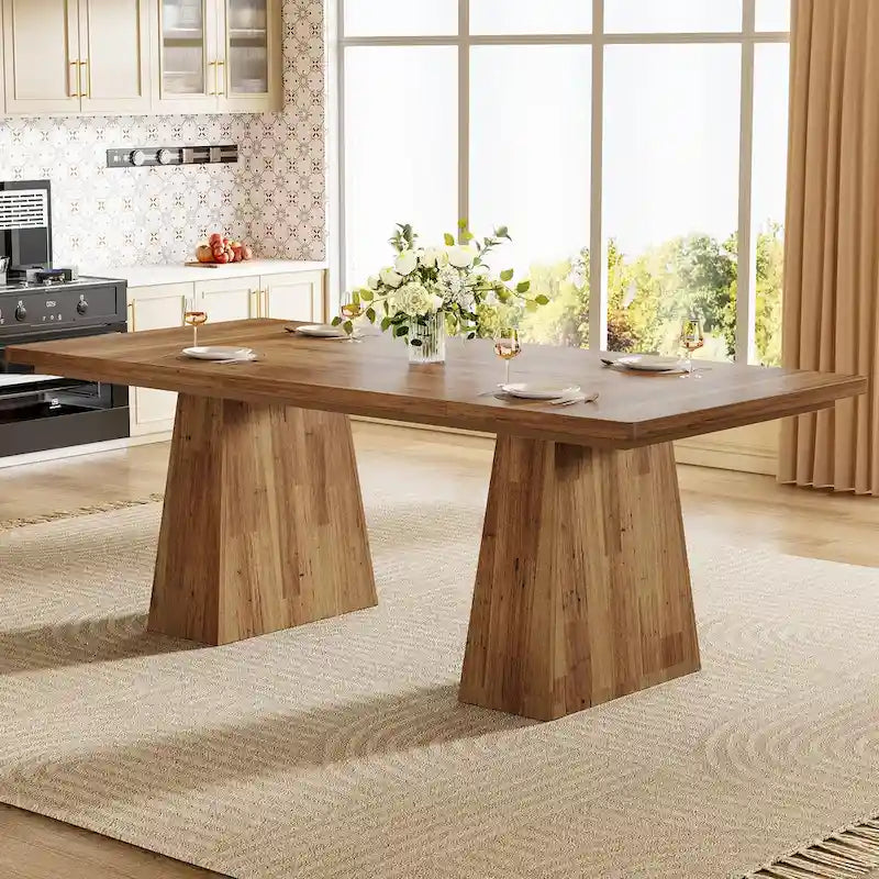 Table de salle à manger rectangulaire de 160 cm avec pieds coniques en bois