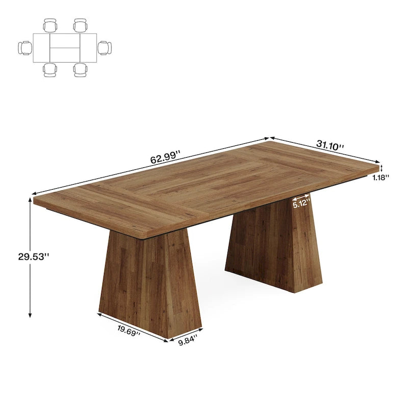 Table de salle à manger rectangulaire de 160 cm avec pieds coniques en bois