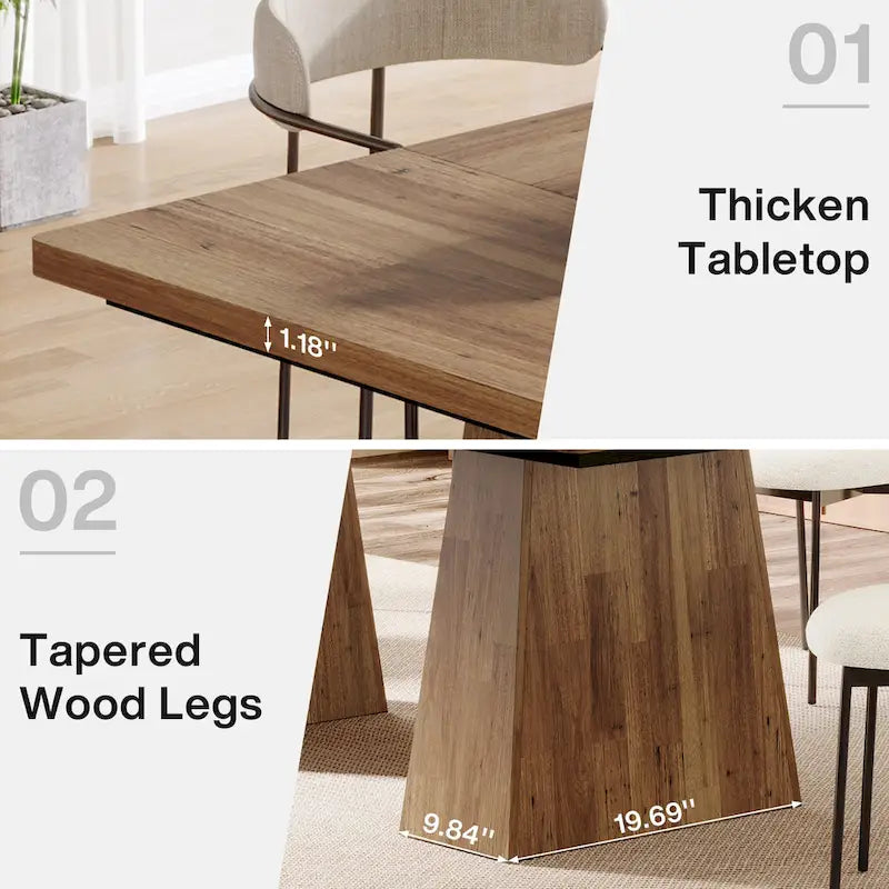 Table de salle à manger rectangulaire de 160 cm avec pieds coniques en bois