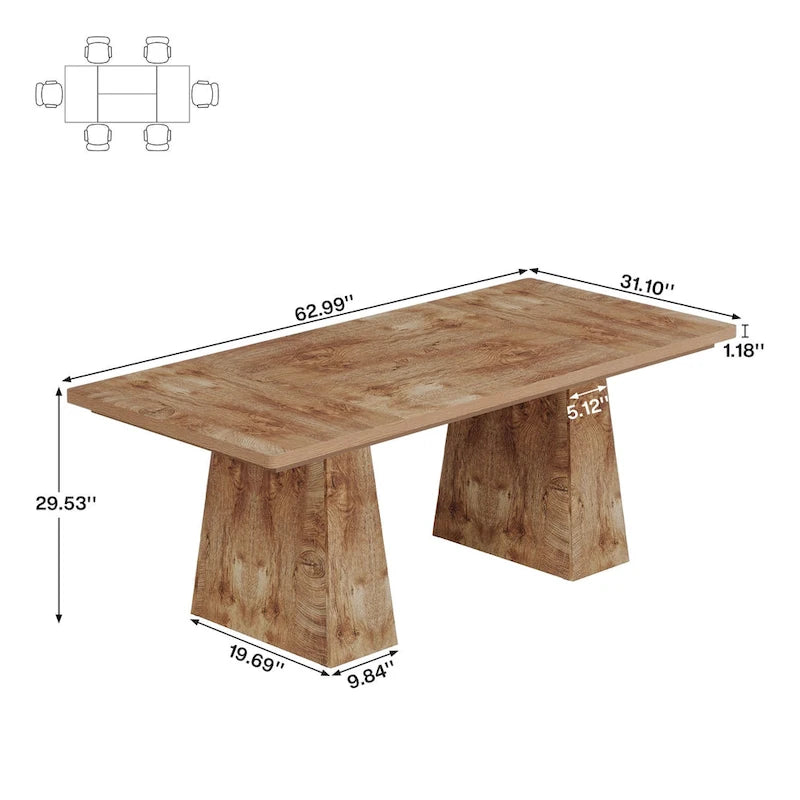 Table de salle à manger rectangulaire de 160 cm avec pieds coniques en bois