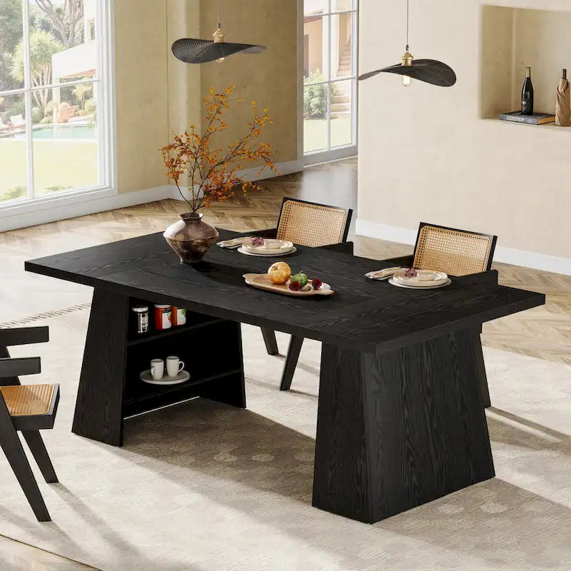 Table de salle à manger rectangulaire de 160 cm avec pieds coniques en bois