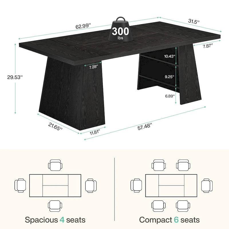 Table de salle à manger rectangulaire de 160 cm avec pieds coniques en bois