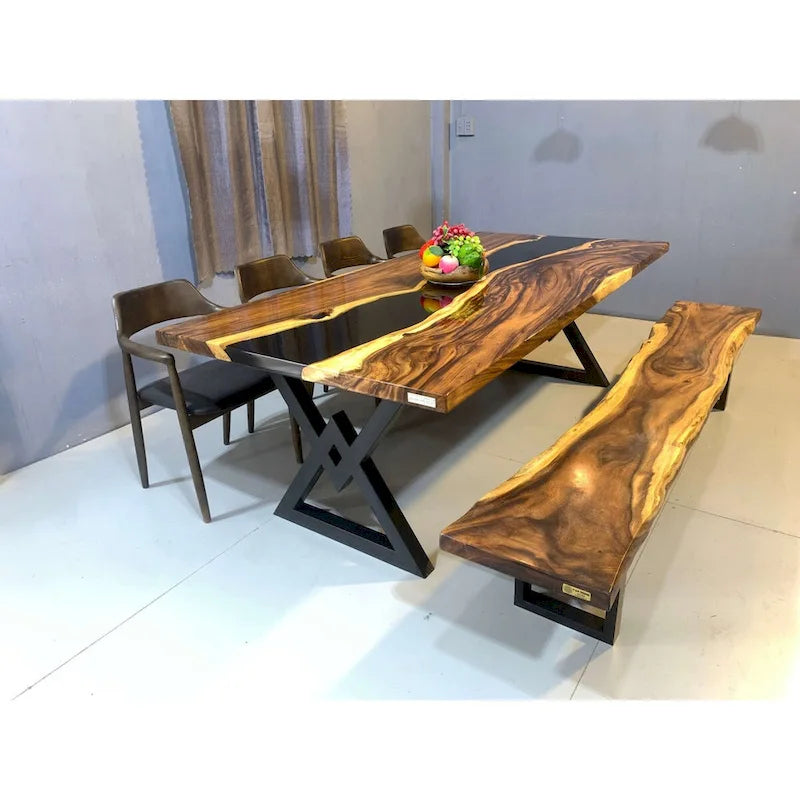 Table de salle à manger en bois massif et résine époxy de 90 pouces