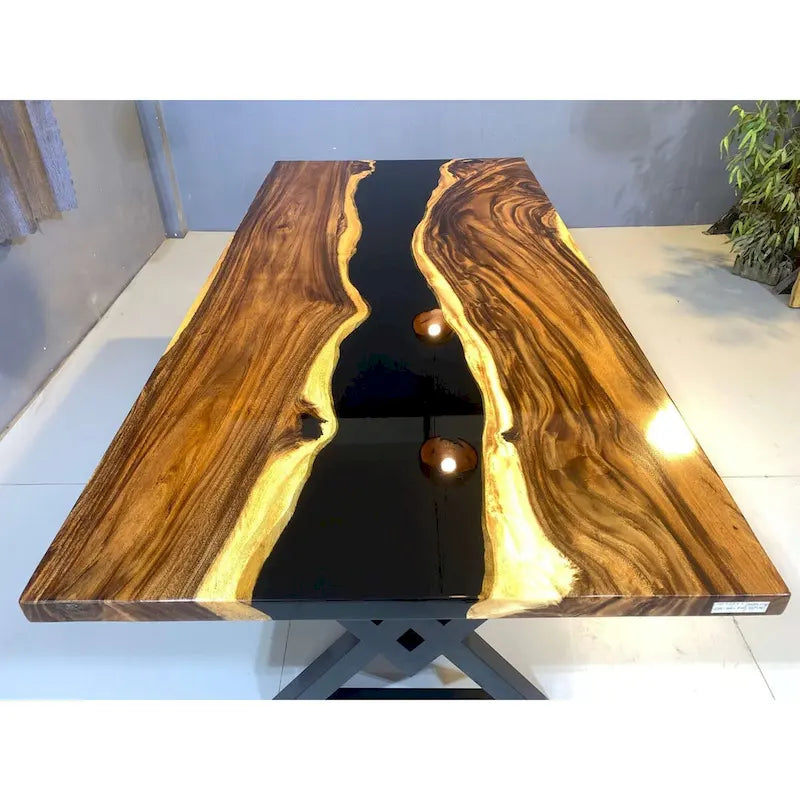 Table de salle à manger en bois massif et résine époxy de 90 pouces