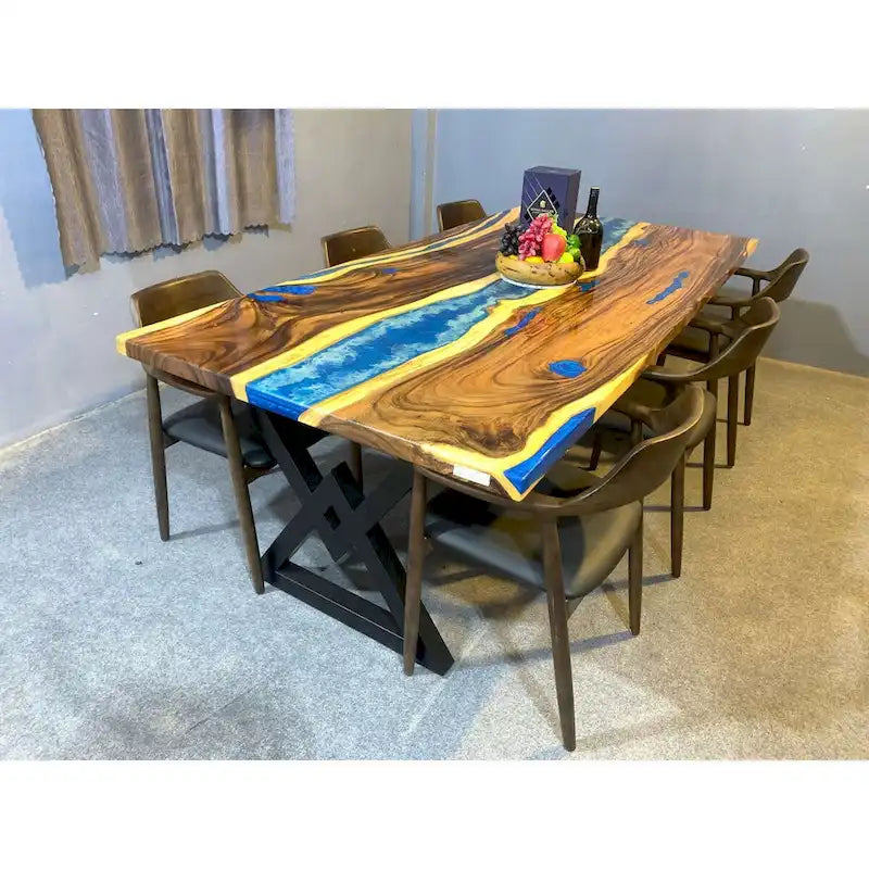 Table de salle à manger en bois massif et résine époxy de 90 pouces