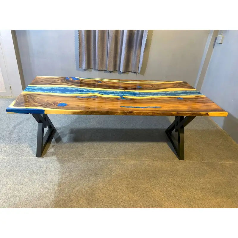 Table de salle à manger en bois massif et résine époxy de 90 pouces