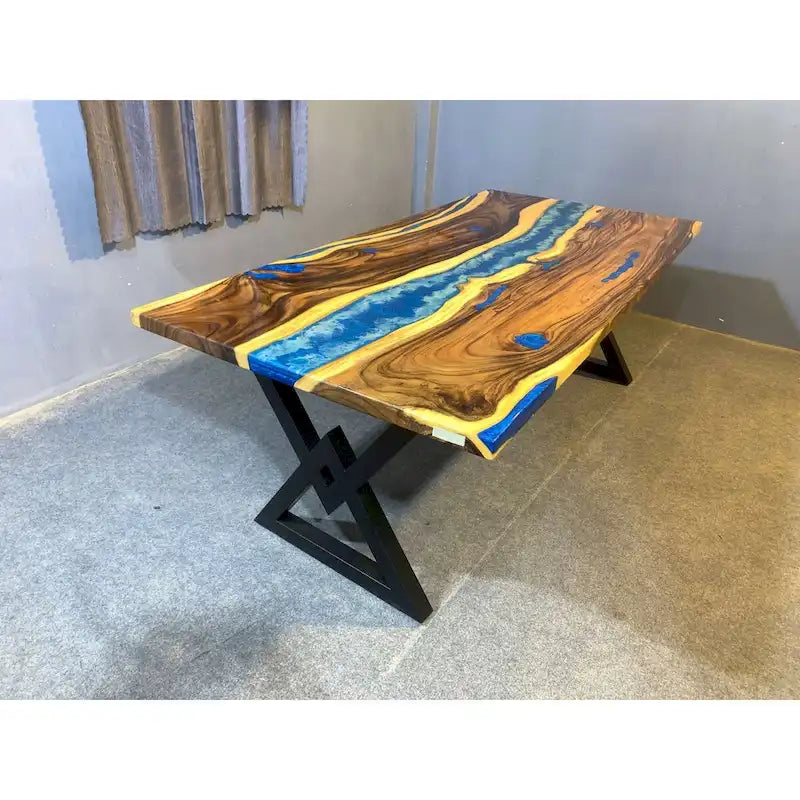 Table de salle à manger en bois massif et résine époxy de 90 pouces
