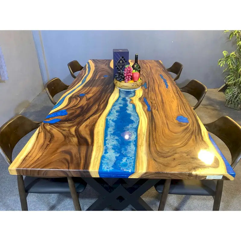 Table de salle à manger en bois massif et résine époxy de 90 pouces