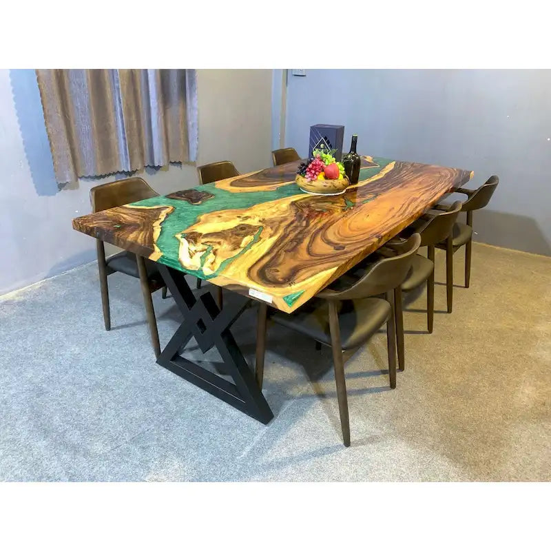 Table de salle à manger en bois massif et résine époxy de 90 pouces