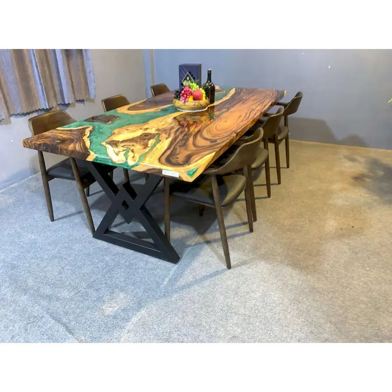 Table de salle à manger en bois massif et résine époxy de 90 pouces