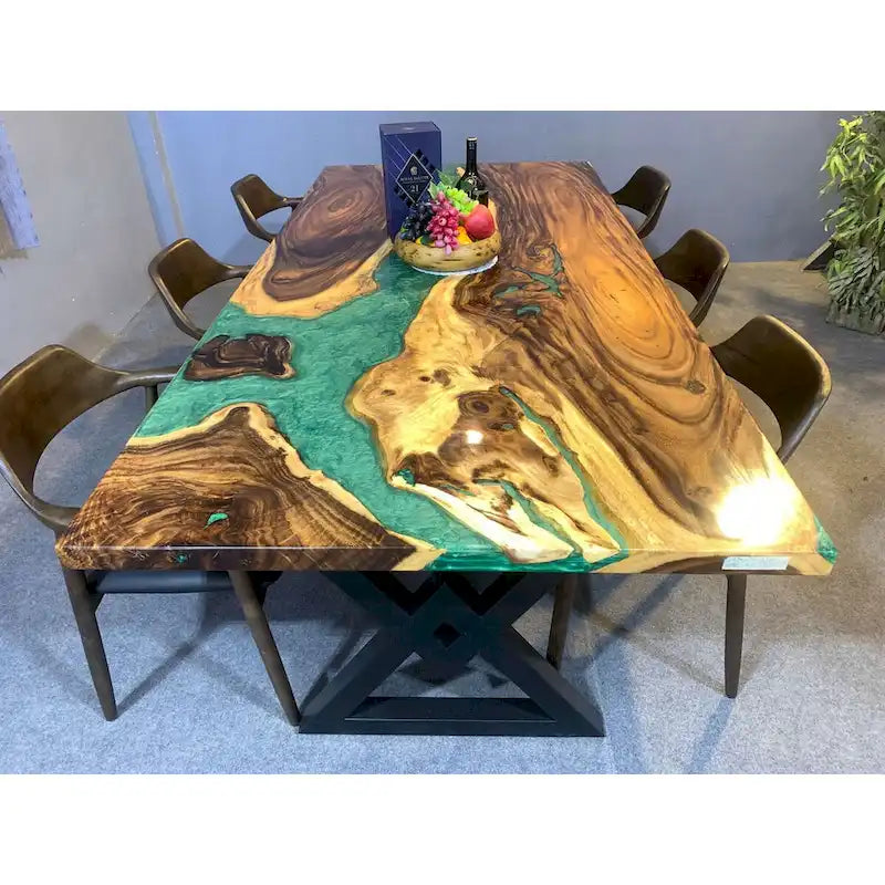Table de salle à manger en bois massif et résine époxy de 90 pouces