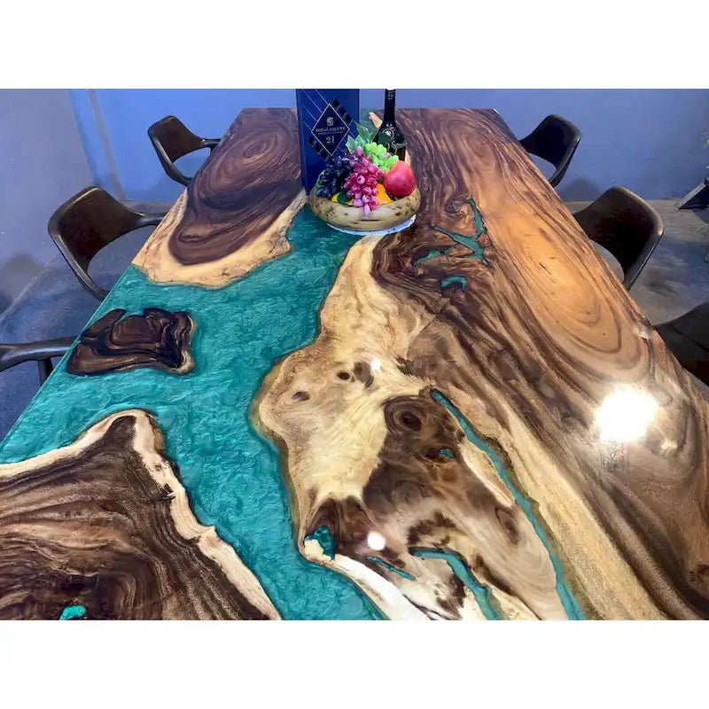 Table de salle à manger en bois massif et résine époxy de 90 pouces