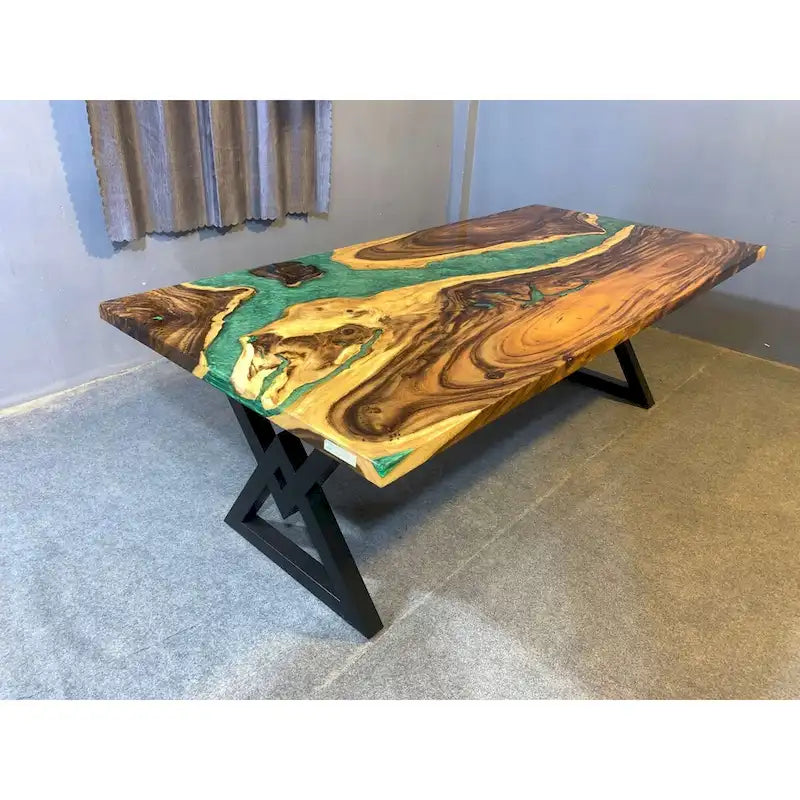 Table de salle à manger en bois massif et résine époxy de 90 pouces