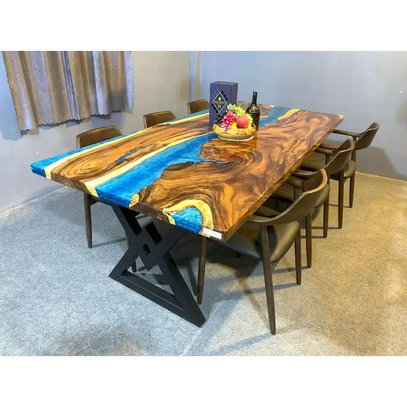 Table de salle à manger en bois massif et résine époxy de 90 pouces