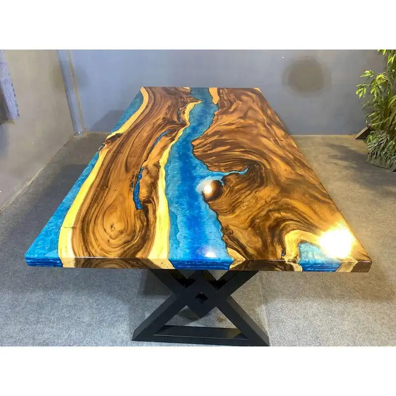Table de salle à manger en bois massif et résine époxy de 90 pouces