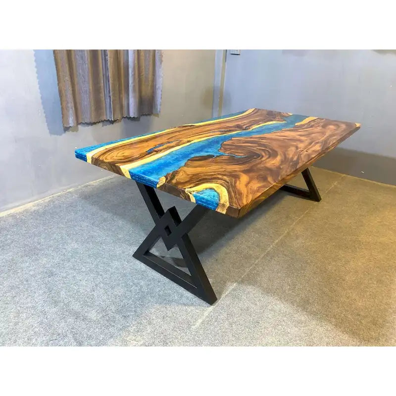 Table de salle à manger en bois massif et résine époxy de 90 pouces