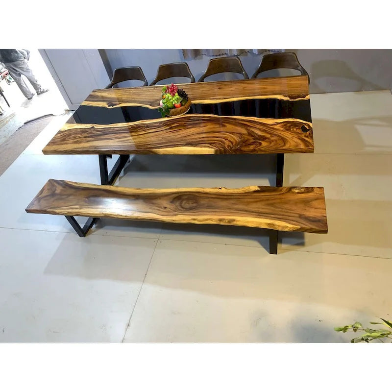Table de salle à manger en bois massif et résine époxy de 90 pouces