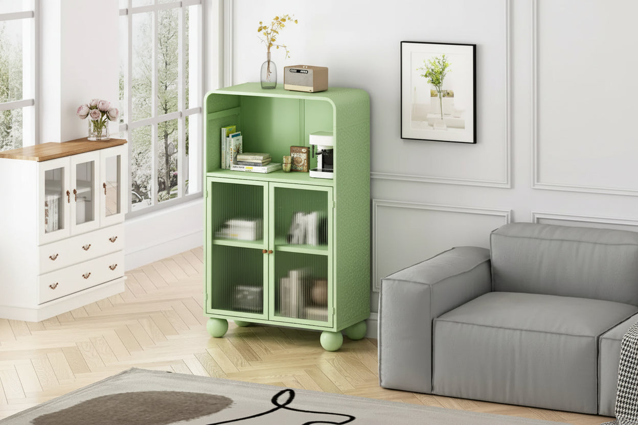 Meuble de rangement sur pied avec porte vitrée