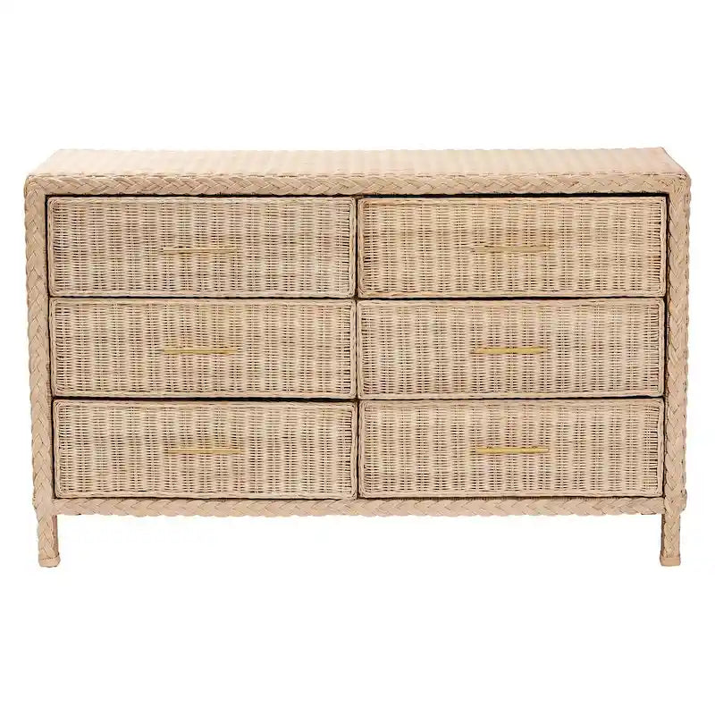 Commode Japandi en rotin et bois à 6 tiroirs