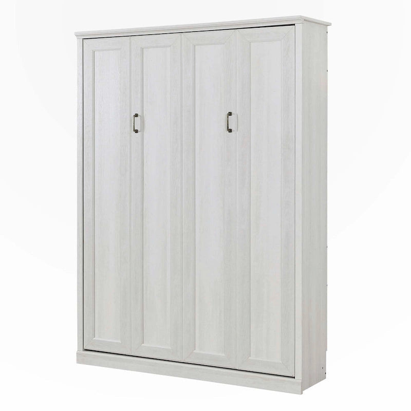 Lit escamotable mural pleine grandeur avec armoire – Blanc rustique