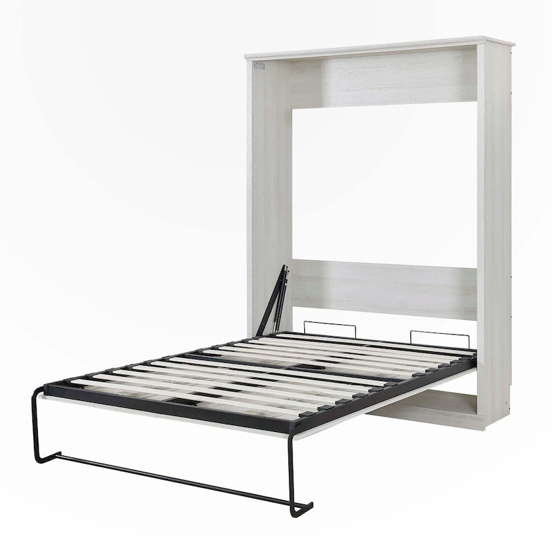 Lit escamotable mural pleine grandeur avec armoire – Blanc rustique