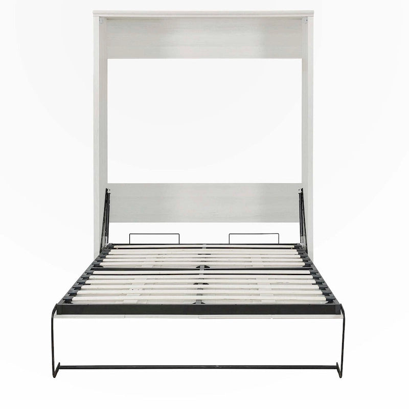 Lit escamotable mural pleine grandeur avec armoire – Blanc rustique